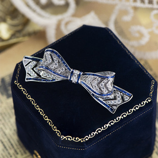 Art Deco Vintage Bow Pin 925 Silver Gold Plated Elegant Romantic Beautiful Corsage Exquisite