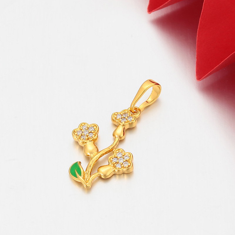 Xuping ligero diseño de lujo imitación de flores doradas colgante de aleación de cobre chapado 24k incrustado collar de joyas artificiales para mujeres