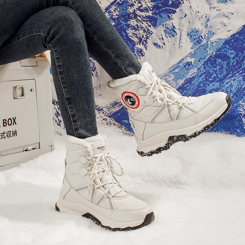 Botas de nieve de fondo grueso para mujeres 2025 nuevos zapatos de invierno de algodón blanco de montaña deportivos casuales