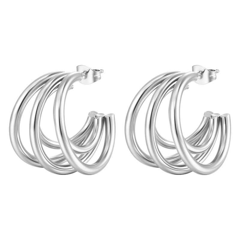 Pendientes de múltiples capas de acero inoxidable de moda tendencia de las mujeres de alto sentido 18K oro irregular pendientes de acero de titanio al por mayor