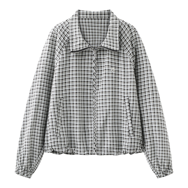 In Stock 2026 Summer New Loose Plaid Drawstring Light Sports Jacket Top Mbf2Cot006