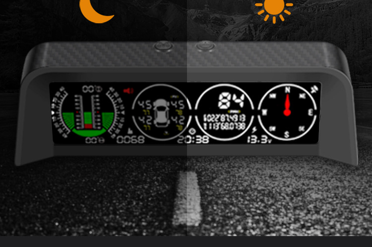 Car Hud Head-Up Display Tire Pressure Monitoring Internal and External Altitude Gps Speed Slope Voltage Compass High-Definition Display