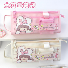 Large Capacity Multifunctional Canvas Pencil Case with High-End Aesthetic, School Pencil Box for Japanese Style Girls and Elementary School Students