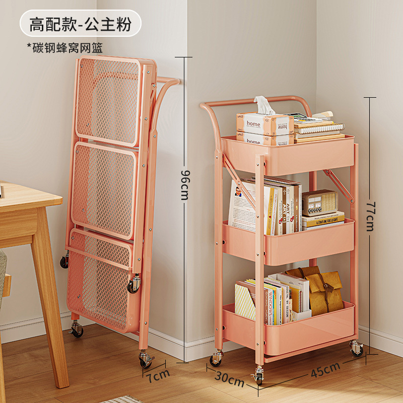 Carro plegable estantería estante de almacenamiento piso dormitorio snack Rack móvil ruedas cocina rack de almacenamiento