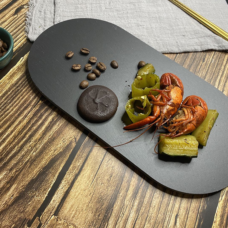 Placa oval negro roca postre sushi plato europeo occidental creativo vajilla placa plana barbacoa Placa de carne