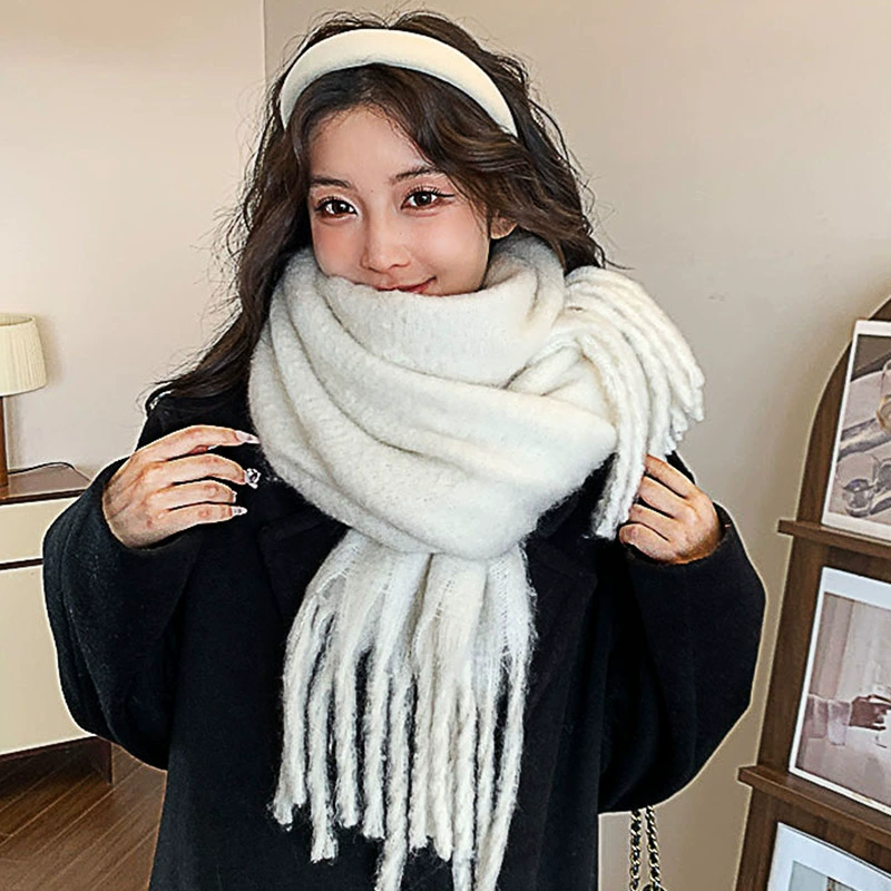 Сплошной шарф женский зимний 2024 новый дикий корейский стиль японский премиум-класса белый теплый зимний нагрудник платок