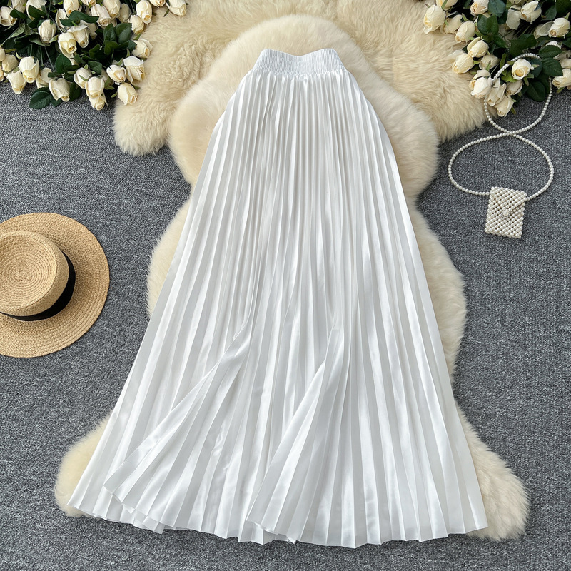 High-End Metallic Pleated Skirt for Women in Autumn and Winter New Style Fashionable Elastic Waist Elegant A-Line Mid-Length Skirt