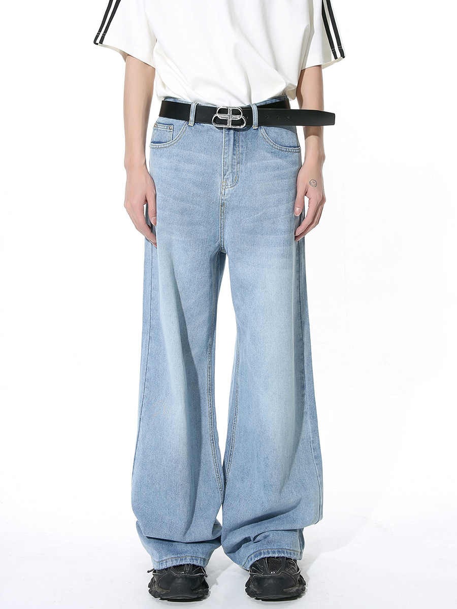 Ropa para hombre MTLCLOTHES | Jeans casuales holgados de pierna ancha y larga hasta el suelo, estilo americano, sencillos y limpios, de tendencia.