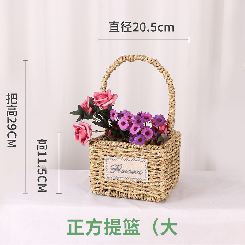 Cesta de Flores Tejida a Mano de Hierba Natural, Decorativa, para Arreglos Florales y Fiestas