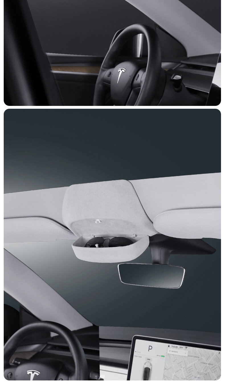 Suitable for Tesla Model 3 Model Y Suede Leather Glasses Case Car Storage Box Multi-Function Bill Holder