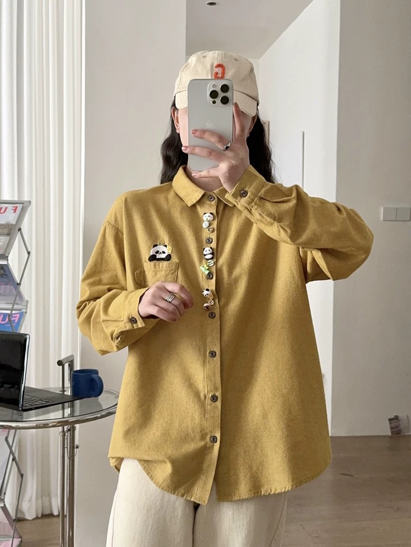 Японская девушка Мори шлифовальный карман вышивка Panda леди теплый кардиган рубашка с длинными рукавами оптовая волна