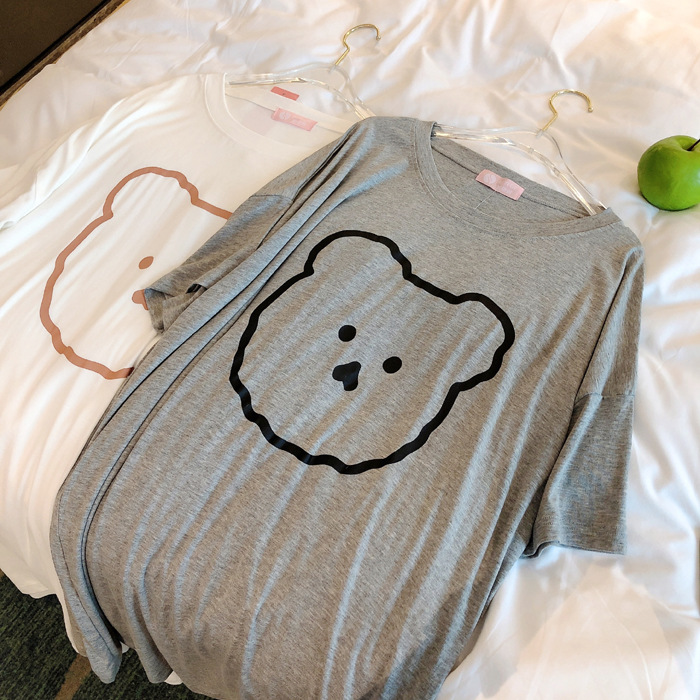 Japón coreano en línea ins oso delgado pijama de manga corta mujer verano suelto pijama larga ropa para el hogar