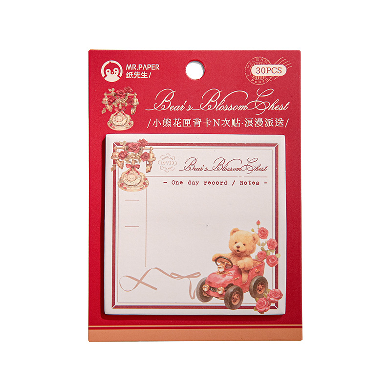 Mr. Paper Tarjeta trasera N pegatinas Serie de cajas de flores de oso Ilustración de alto valor Notas de estudiante Papel de mensajes Post-it