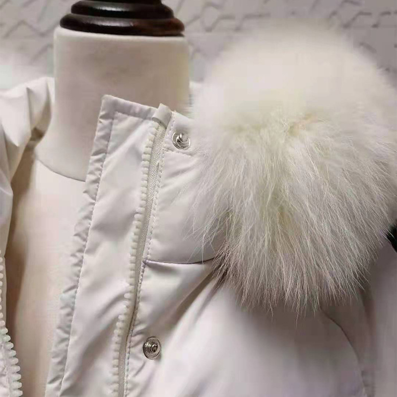 긴 여우 모피 칼라 화이트 오리 다운 재킷 여성의 중간 및 긴 대외 무역 두꺼운 코트 작은 배치 의류 가공 사용자 정의