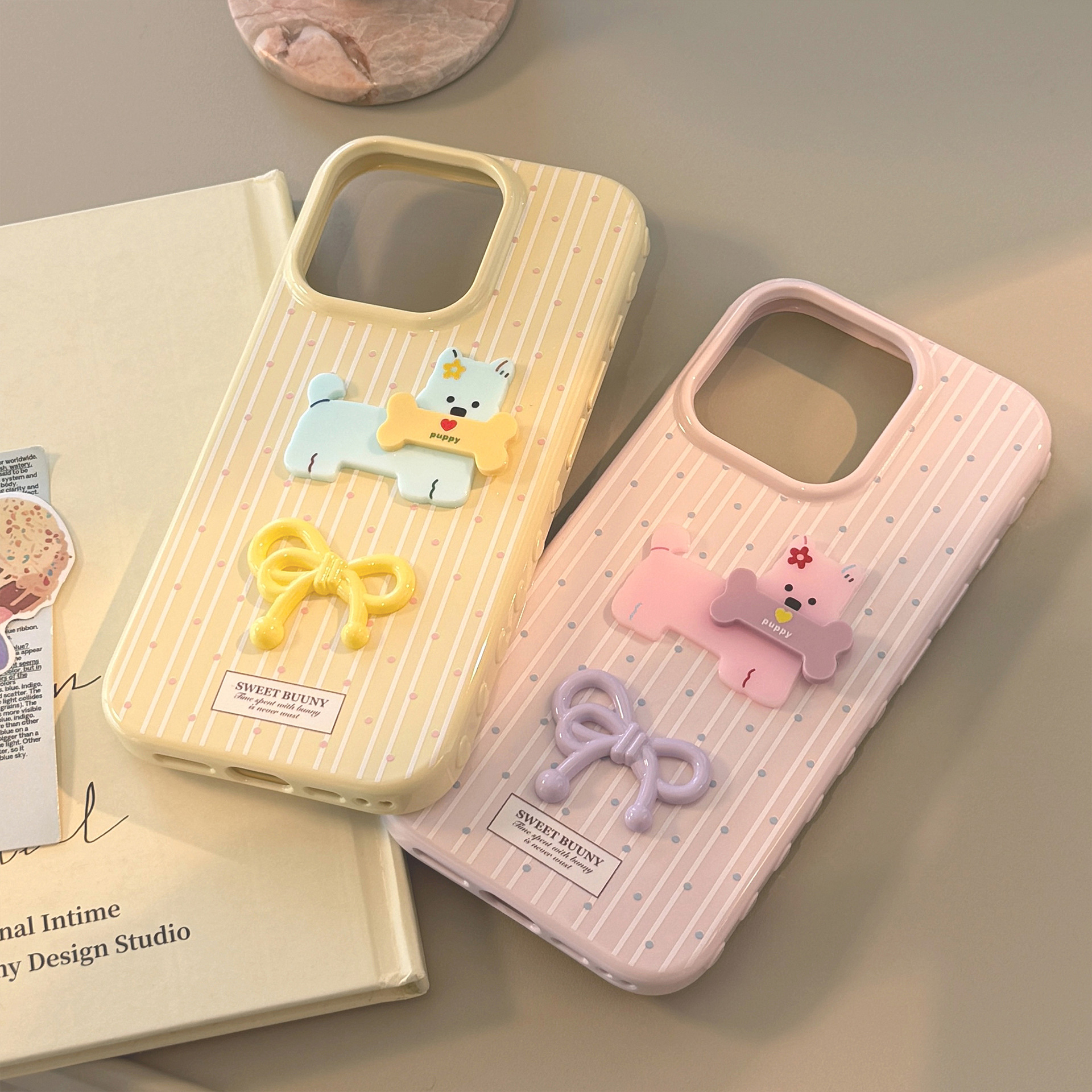 Protective Phone Case For IPhone 17 16 15 14 13 12 11 Pro Promax Plus Three-dimensional Purple Knot Bone Powder Dog_voghion.com