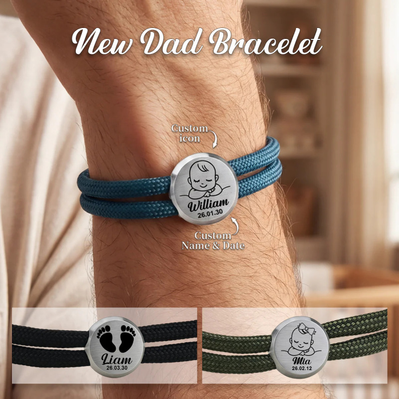 Father's Day Dad Gift Stainless Steel Brushed Round Sports Paracord Braided Bracelet for Men and Women