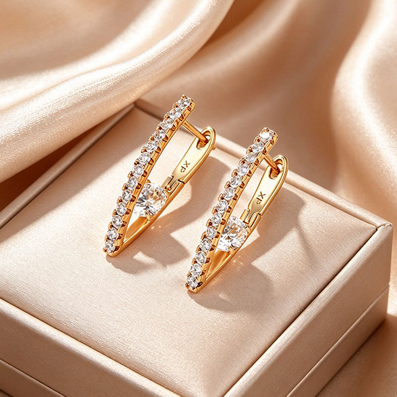 Aretes de Cierre Ruso en Forma de V 18K de Aleación de Cobre, Diseño Geométrico, para Mujer