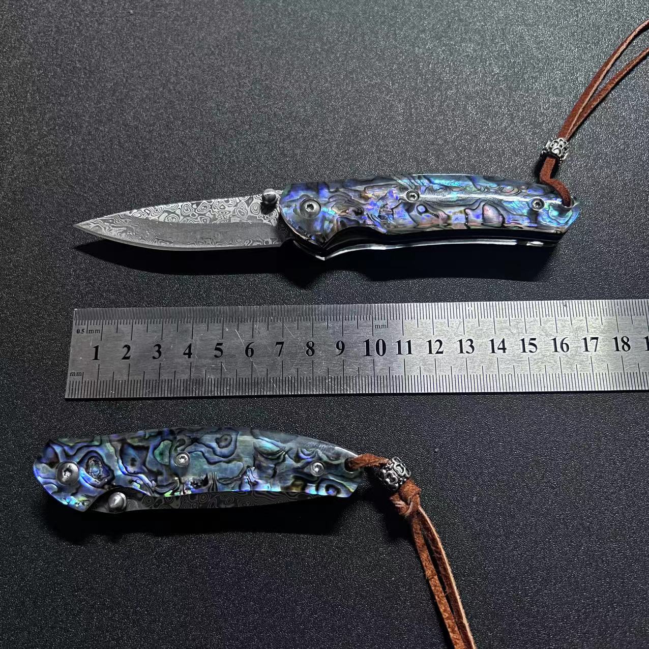 户外折叠刀贝壳大马士革钢便携防身求生刀露营吃肉刀锋利特快刀具