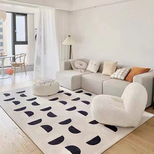 Nordic Simple Cream Black and White Moon Carpet Inlaid with Flat Cashmere Craft Bedroom Living Room Bedside