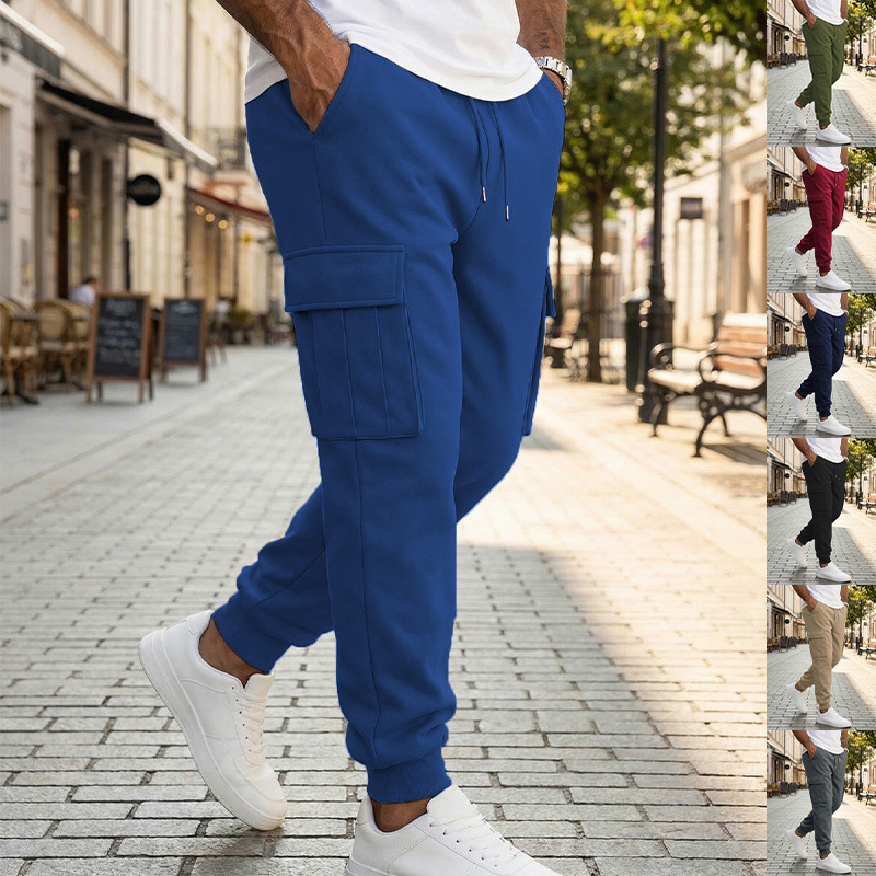 Cross-Border Foreign Trade Amazon American-Style Autumn and Winter Warm Casual Work Pants with Multiple Pockets and Drawstring Cuffs Men's Long Pants