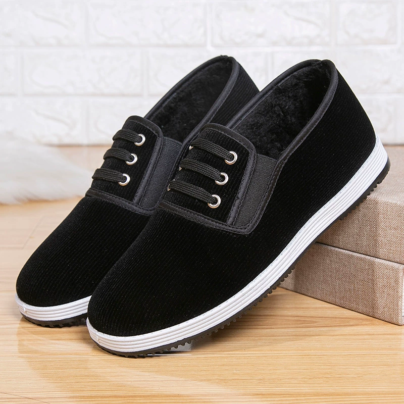 Мужские зимние повседневные ботинки в стиле старого Пекина, мужские хлопковые ботинки с дополнительным флисом и утолщенной противоскользящей шерстяной подошвой, зимние сапоги для мужчин среднего возраста.