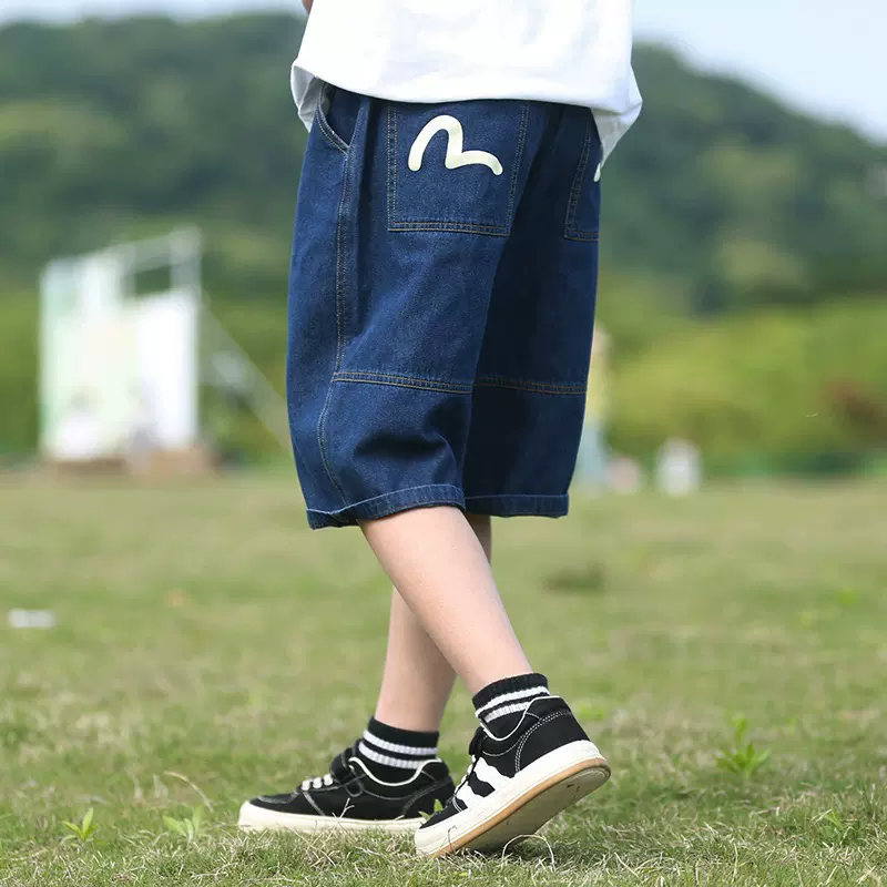 男童牛仔短裤夏季新款儿童休闲牛仔裤洋气中大童宽松印花薄款裤子