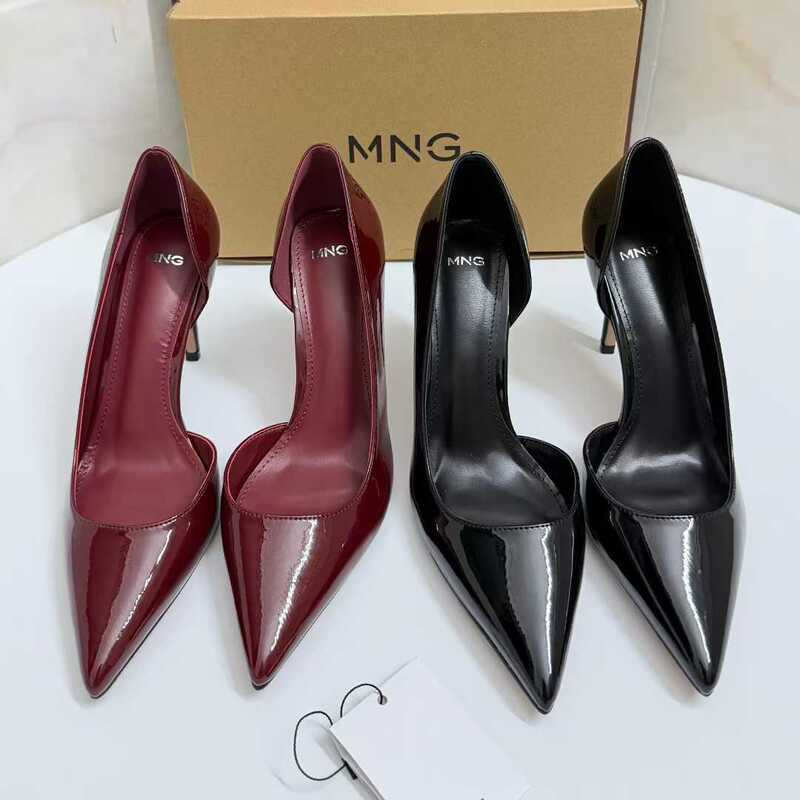 Mng Mango 2026 Spring New Pointed Toe Side Cutout Patent Leather Ol Sexy Formal Professional Closed-Toe High Heel Pumps for Women