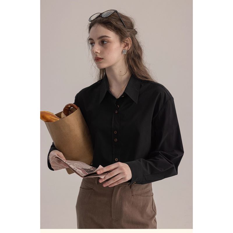 "Frida's Rose" Suede-Like Textured French-Style Long-Sleeve Shirt with Embroidered Back for Commuting "Frida's Rose" Suede-Like Textured French-Style Long-Sleeve Shirt with Embroidered Back for Commuting