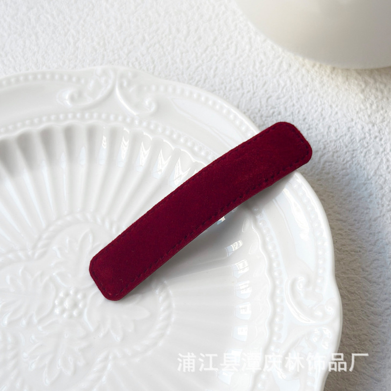 2025新款刘海碎发夹皮革矩形BB夹化妆绒面一字夹发饰侧边简约发卡|undefined