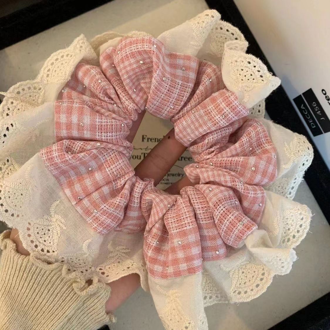 3#라인스톤 체크 대장 링-핑크