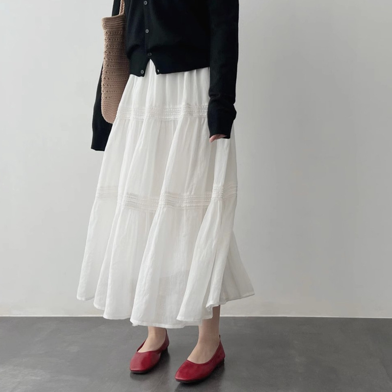 Lace Patchwork A-Line Slimming Cake Skirt 2026 Spring/Summer Smooth Versatile Mid-Length Skirt with Lining Lace Patchwork A-Line Slimming Cake Skirt 2026 Spring/Summer Smooth Versatile Mid-Length Skirt with Lining