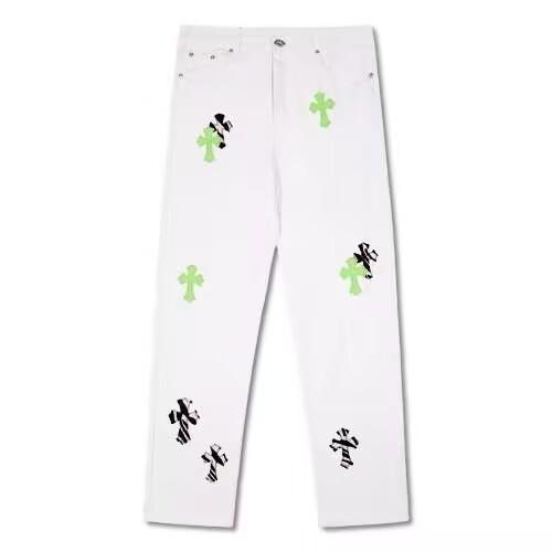 正确版CH克罗伈十字架皮标水洗牛仔裤情侣街头宽松春秋男女长裤款|undefined