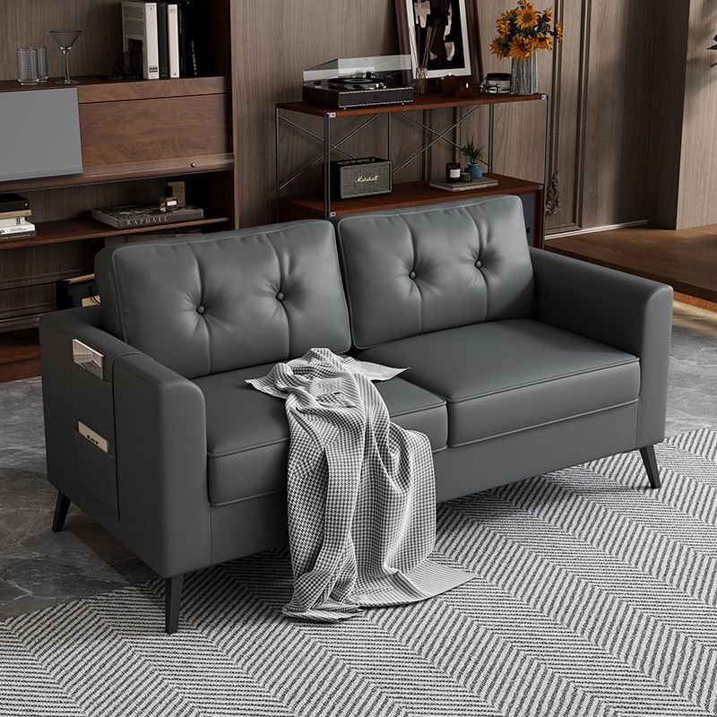 Apartment Sofa Small Apartment Rental Living Room Barber Shop Chess and Card Room Rest Reception Black Leather Cloth Double Sofa