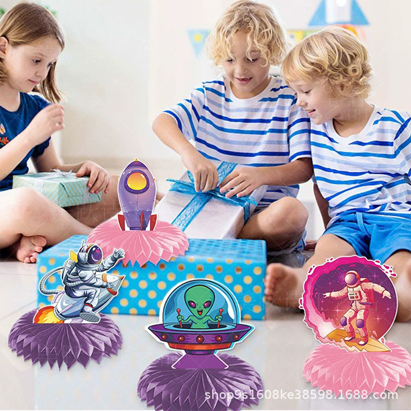 Alegría Rosa espacio fiesta de cumpleaños decoración panal decoración universo tema mesa de decoración de escritorio