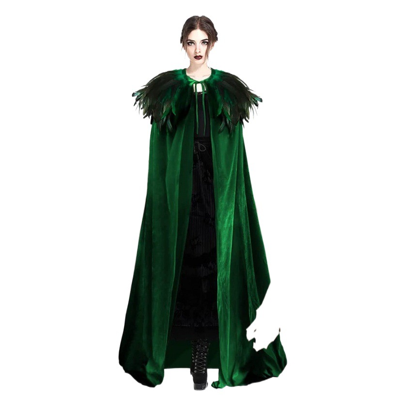 Men's and women's Halloween death witch cloak Hanfu outer wear feather cloak performance stage battle robe retro shawl women