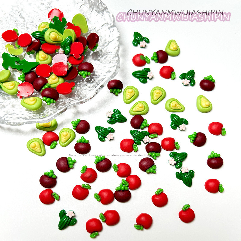 Popular luminous fruit and vegetable series nail jewelry creative simulation food and play avocado cactus nail decoration Popular luminous fruit and vegetable series nail jewelry creative simulation food and play avocado cactus nail decoration