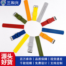新款条纹氟橡胶表带防水防尘智能手表带快拆生耳平头硅胶表带批发