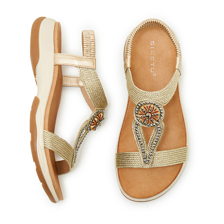 Sandal nữ đế mềm chống trượt phong cách Bohemian đính đá — Champagne màu, màu đen, màu vàng chi tiết 32