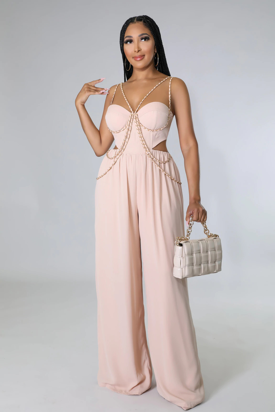 L0151 tubo superior de la cadena color sólido sexy Commuter jumpsuit