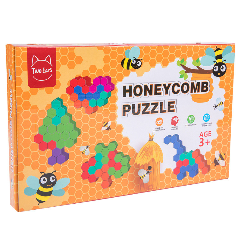 Weiweihu Children's Honeycomb Rompecabezas creativo Niños y niñas Entrenamiento de pensamiento lógico Montessori Educación temprana Juguetes educativos de madera