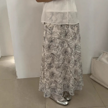 夏上新【dznkb】意法韩系高级感垂感气质裙子显瘦印花松紧半身裙