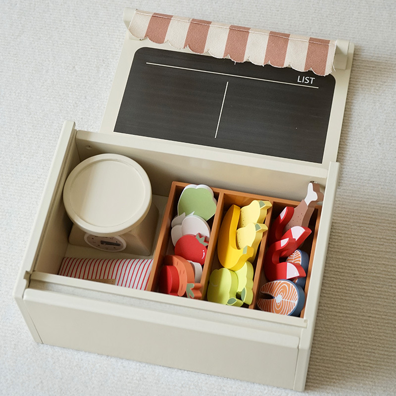 子供の売店のレジのおもちゃのままごとのデスクトップの小さい店の木製のシミュレーションの台所のアイスクリームの販売店