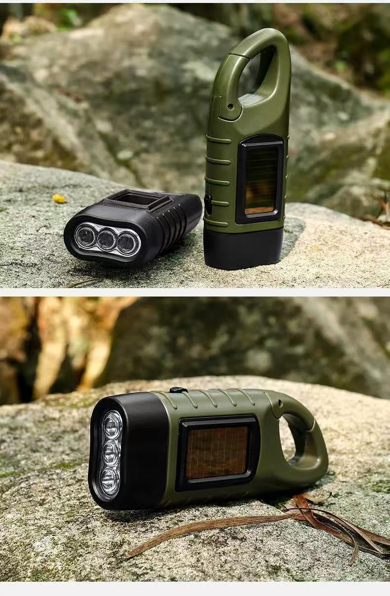 Hand-Cranked Power-Generating Flashlight, Solar-Powered Charging, Led Multi-Function Strong Light Emergency Rescue Mobile Power Supply