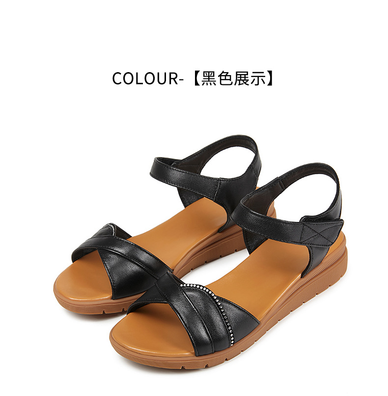 Dép sandal nữ đế bệt mềm, quai da, thoải mái cho người trung niên và cao tuổi — Đỏ rượu chi tiết 35