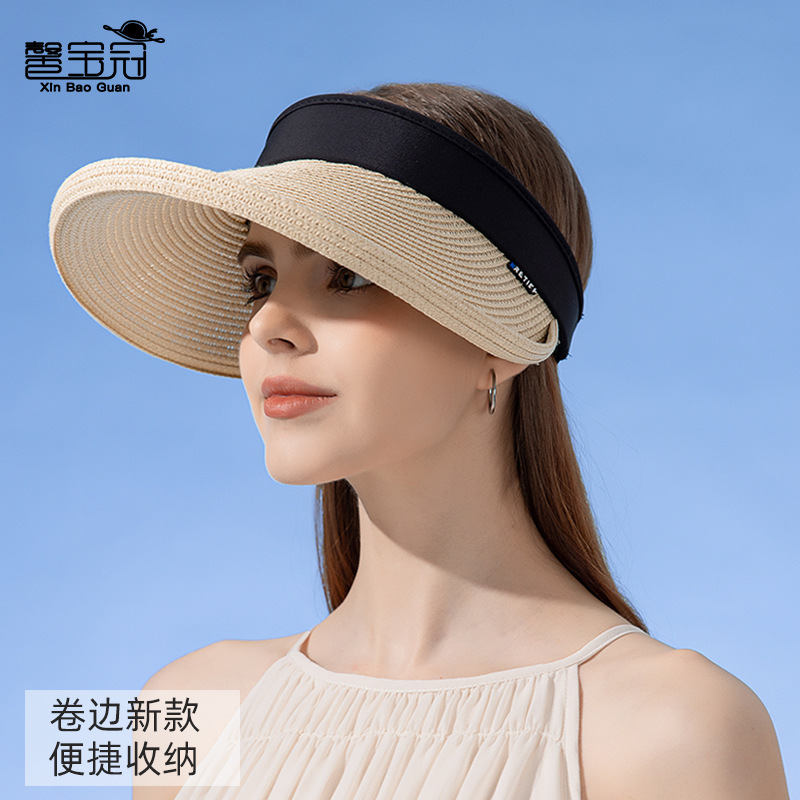 8237欧美草编帽子时尚户外防晒太阳帽女夏季潮流拼接遮阳空顶草帽