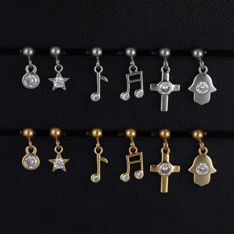 2g Weight Vacuum Plating Gold Plating Process 14K Gold Plated Plating Material 1 Piece 316L Stainless Steel Zircon Ear Cartilage Rings & Studs Star Waterproof Non Tarnish Surgical Steel 14K Gold Plated