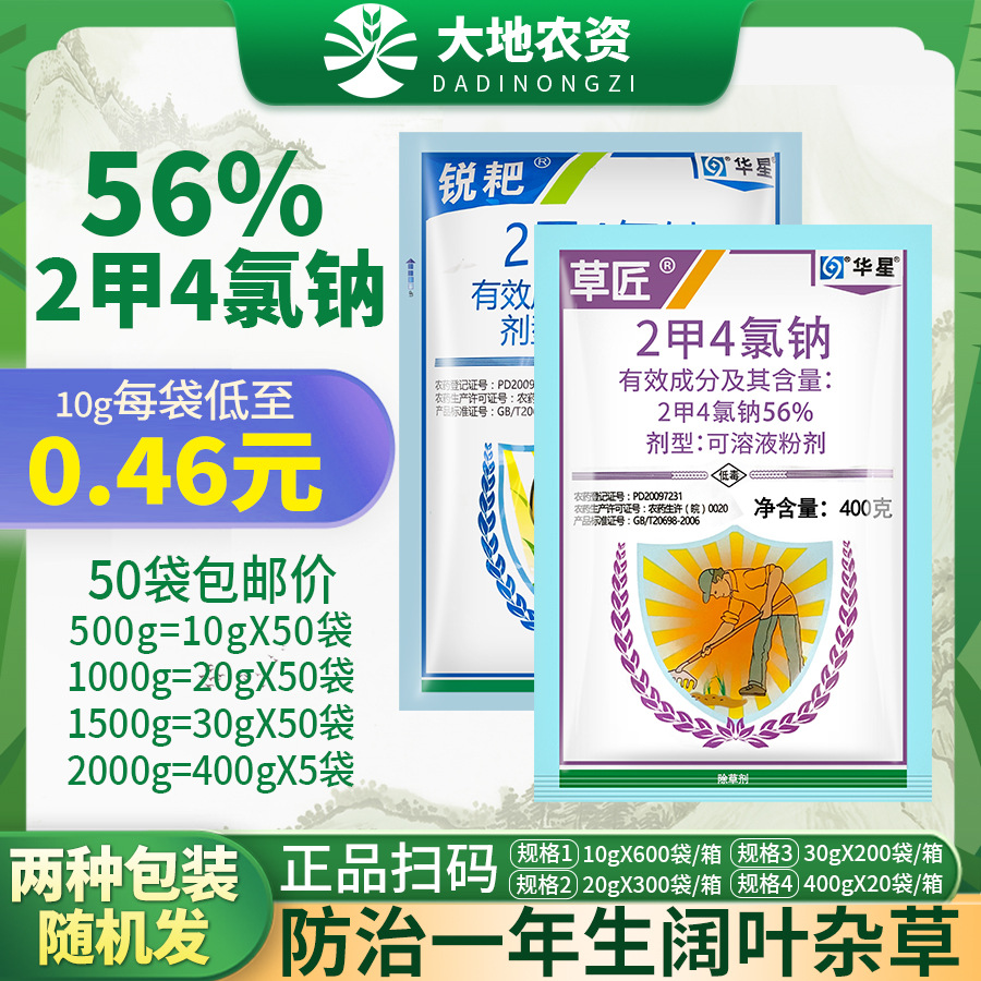 华星草匠2甲4氯二甲四氯钠小麦一年生阔叶杂草莎草专用农药除草剂