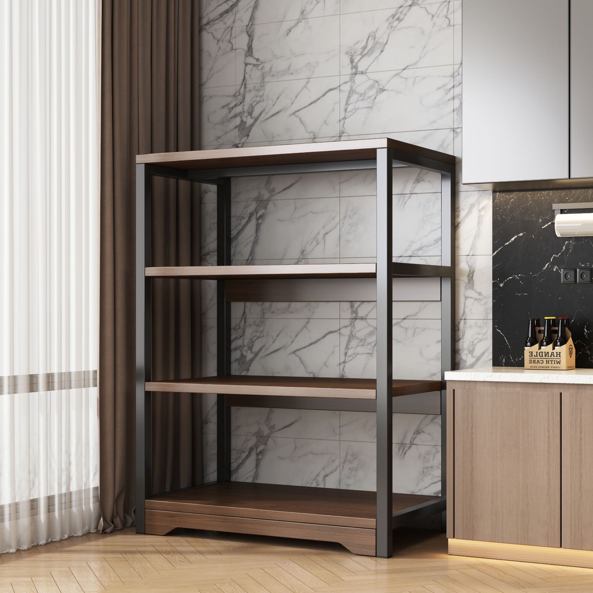 Estante de almacenamiento de cocina integrado contra la pared estante de almacenamiento multicapa gabinete multifuncional estante de almacenamiento de microondas estante de piso