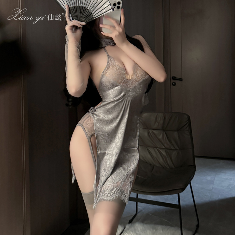 Xianqi sexy lingerie advanced retro style buckle cheongsam sexy free temptation qqny small chest uniform female 542