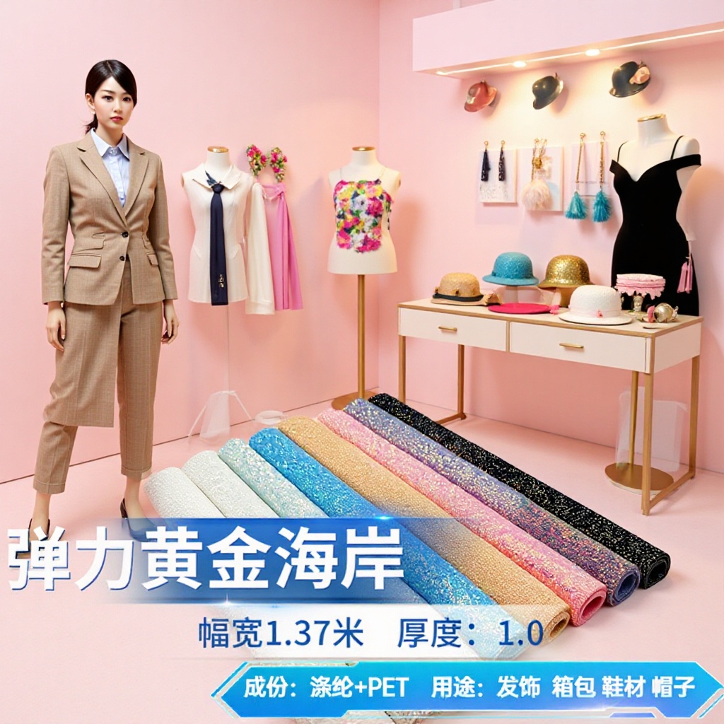 金光幻彩黄金海岸弹力多色格利特pu面料箱包帽子鞋材饰品自粘皮革